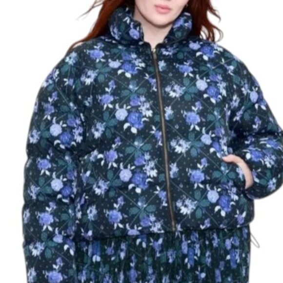Woolrich Women's Plus Size XXL Blue Floral Puffer Jacket - Picture 4 of 6